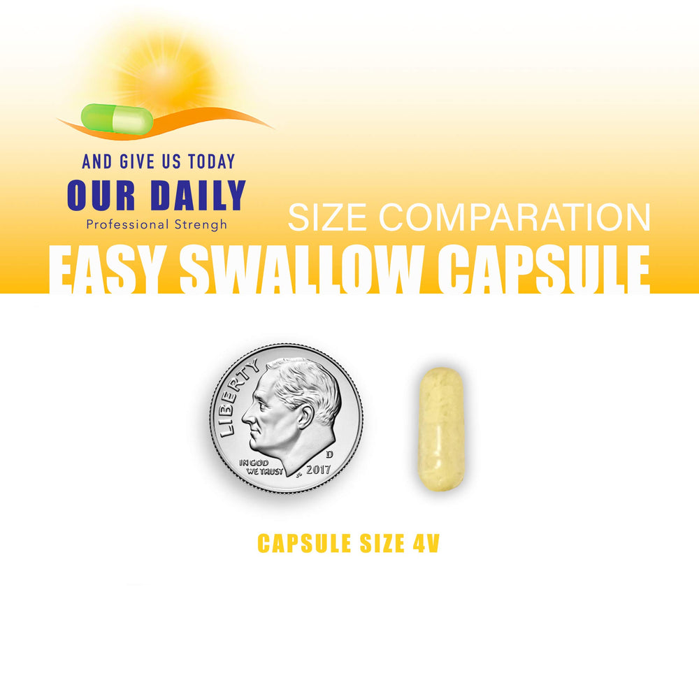 Our Daily Vites L-Methylfolate capsules in bottle demonstrate easy-to-swallow design.