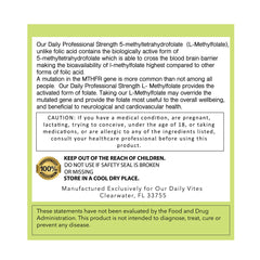 Our Daily Vites L-Methylfolate ingredient label shows vegan-friendly, non-GMO formula.