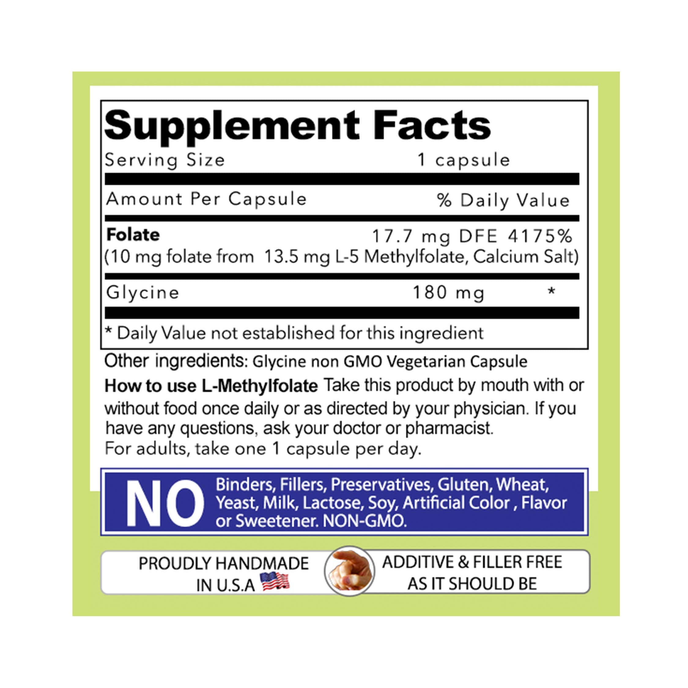 Our Daily Vites L-Methylfolate label close-up confirms 90-count vegan folate supplement.