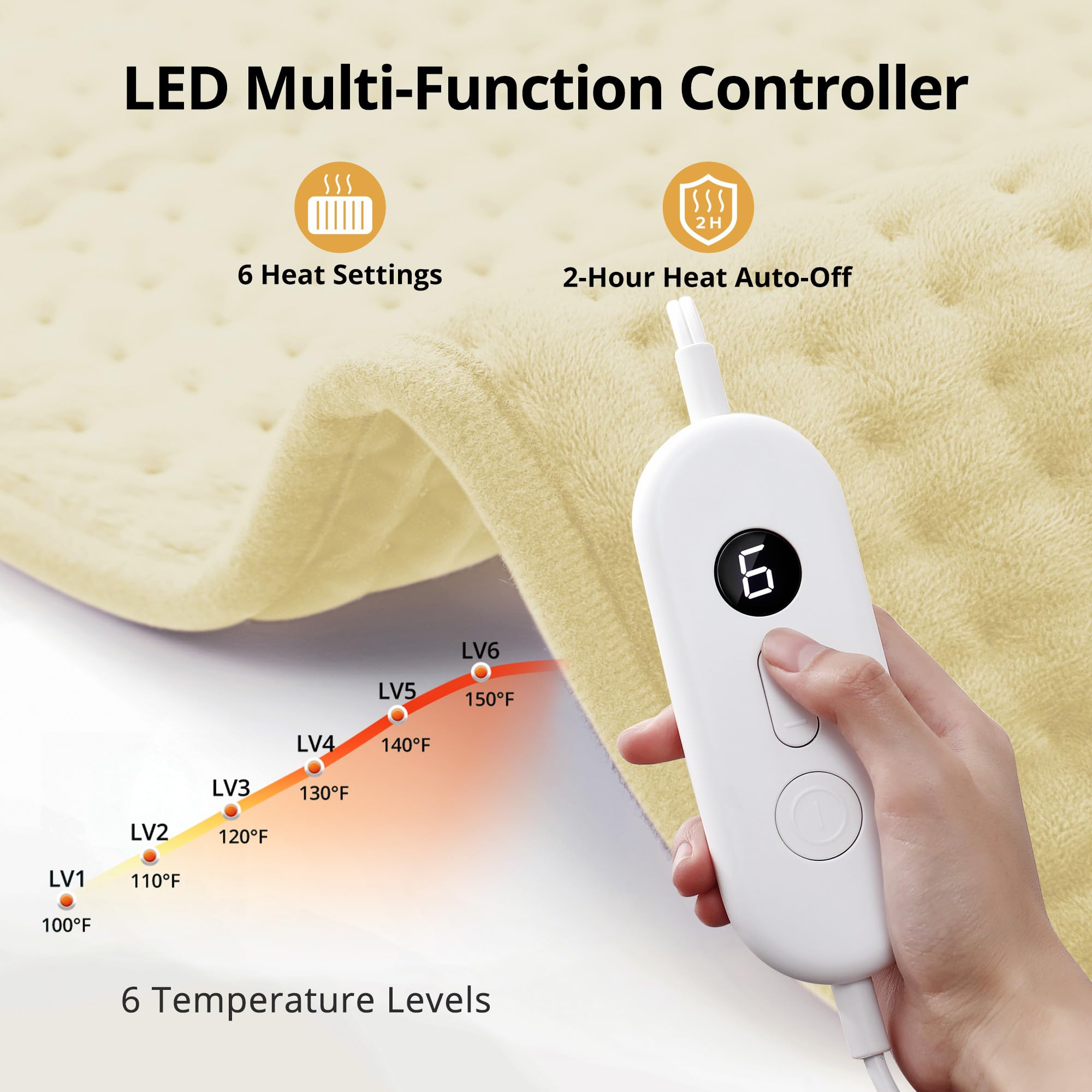 Andola heating pad with a 7-foot cord for flexible placement.