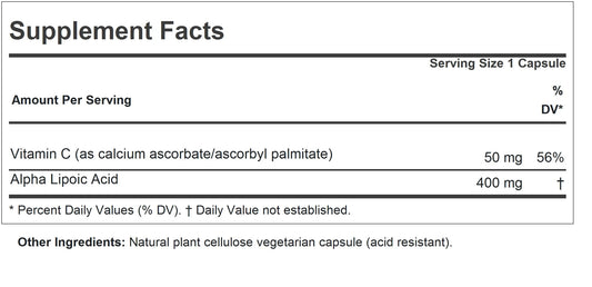 Andrew Lessman Alpha Lipoic Acid 400mg capsules in close-up highlighting pure, additive-free capsules
