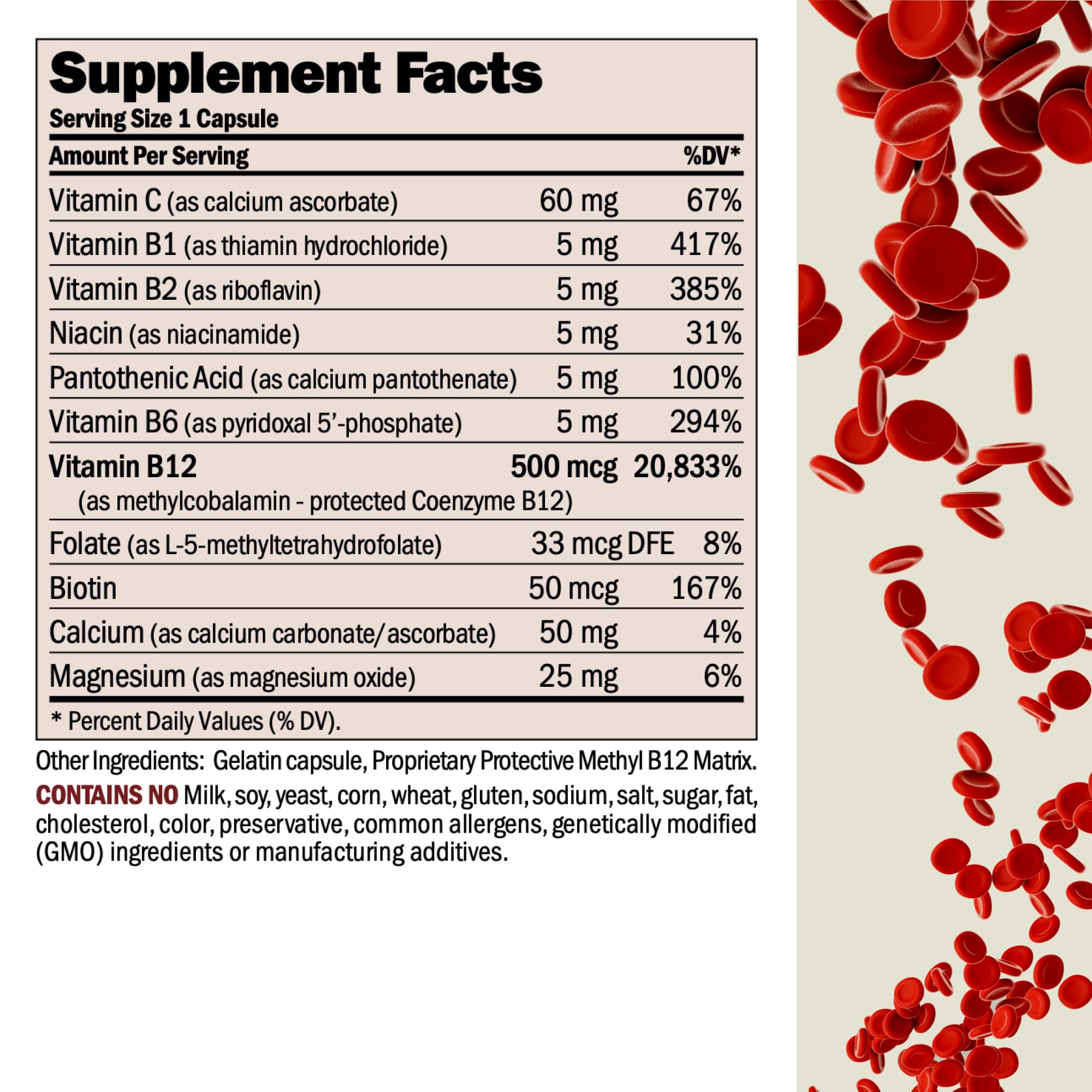 Andrew Lessman B12 methylcobalamin capsules close-up, easy-to-swallow.