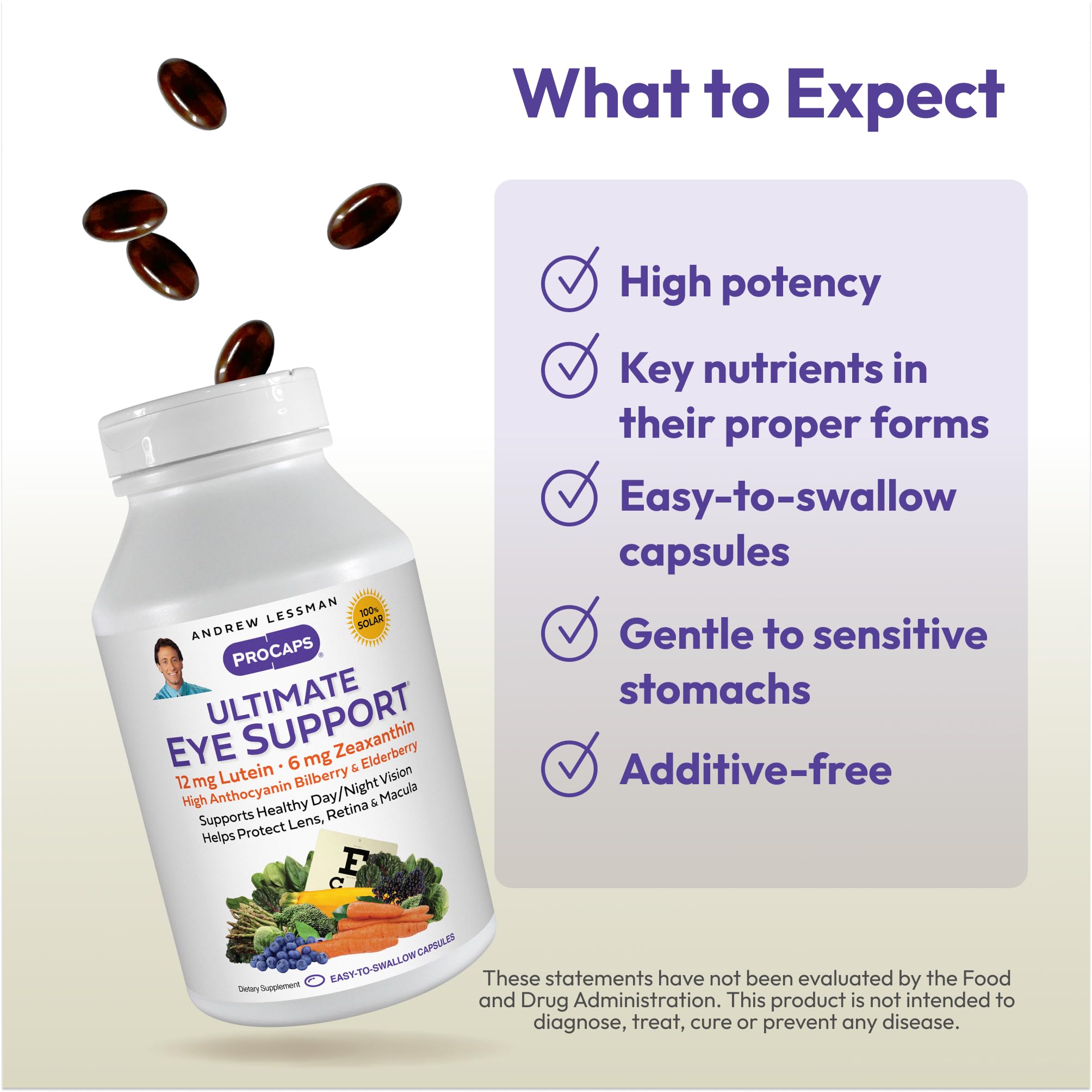 Andrew Lessman Ultimate Eye Support bilberry extract supports eye tissues.