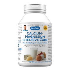 Andrew Lessman Calcium Magnesium Intensive Care bottle pour shows easy-to-sip capsules for daily mineral balance.
