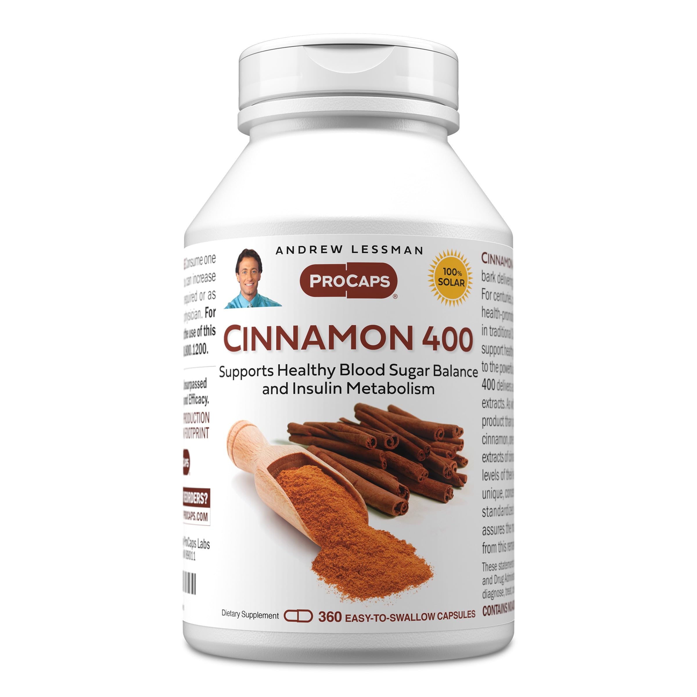 Andrew Lessman Cinnamon 400mg bottle showing premium, high-potency capsules for daily wellness support