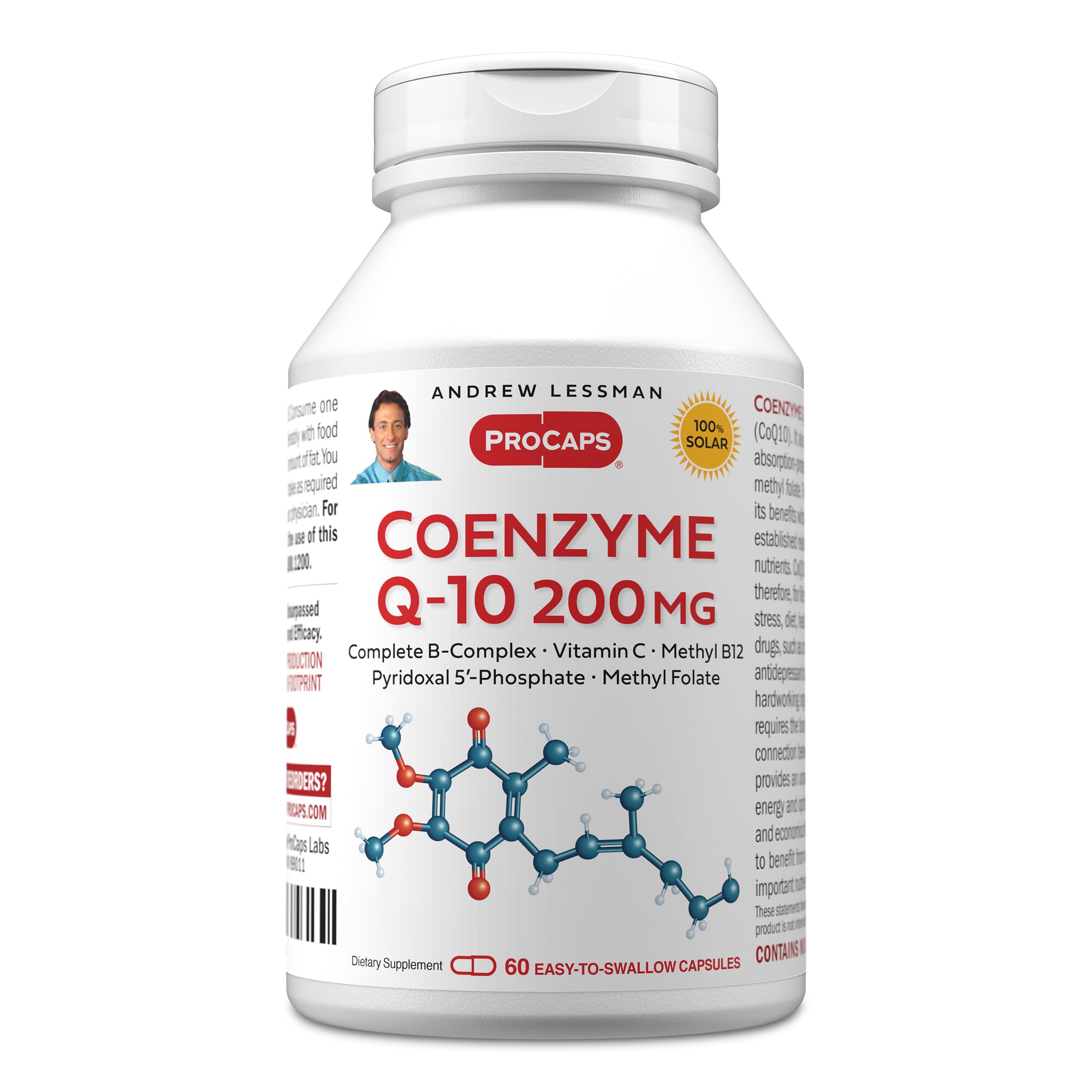 ANDREW LESSMAN CoQ10 200 mg bottle on counter supports daily energy and routine.