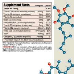 Andrew Lessman CoQ10 300 mg bottle back label highlights B-complex and vitamin C ingredients