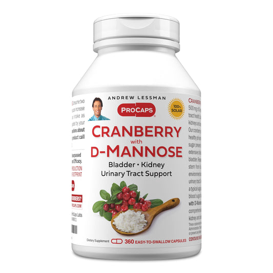 Andrew Lessman Cranberry D-Mannose capsules in bottle for urinary tract support