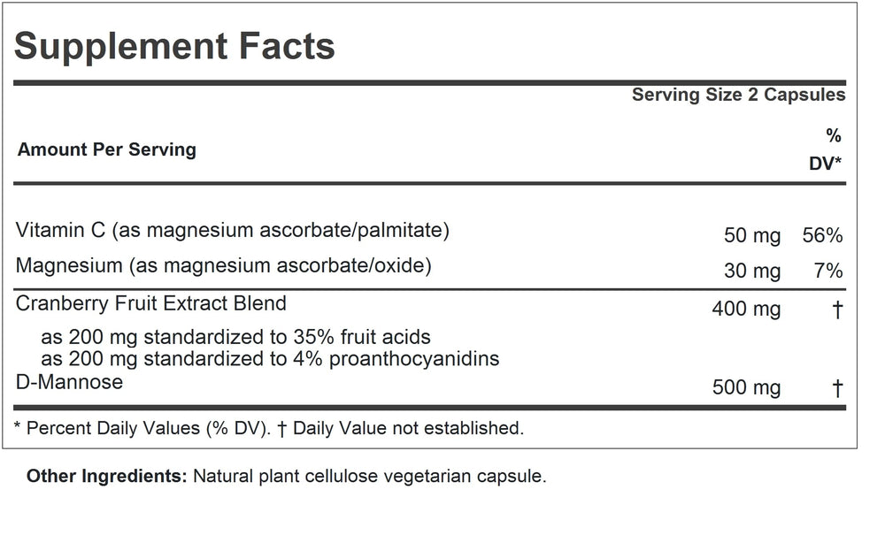 Close-up of Andrew Lessman Cranberry D-Mannose capsules for easy daily use