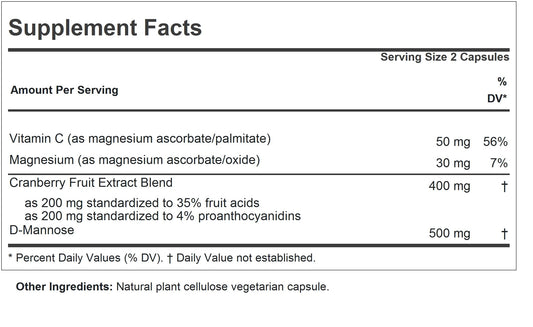 Close-up of Andrew Lessman Cranberry D-Mannose capsules for easy daily use