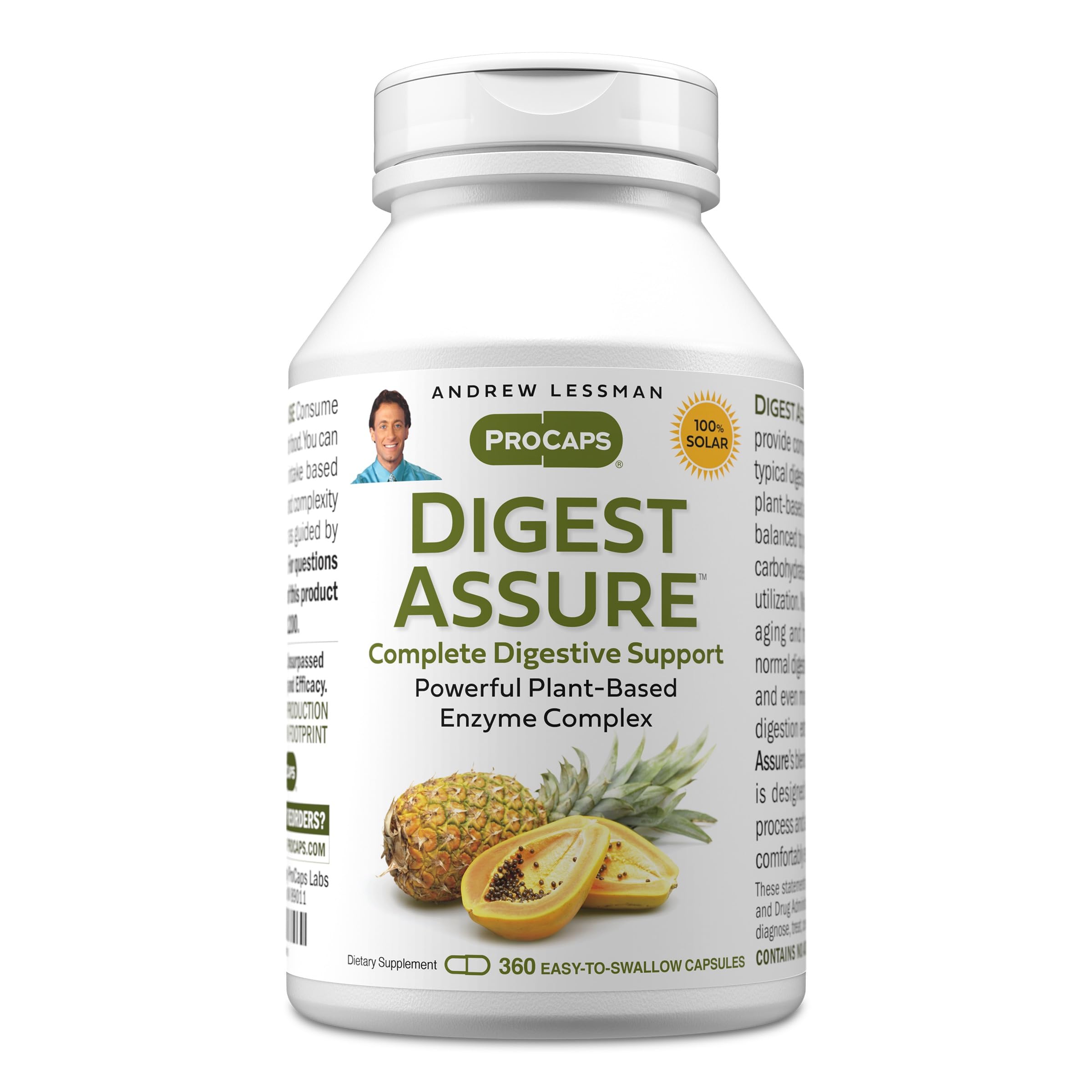 Andrew Lessman Digest Assure bottle front view with compact vegetarian enzyme capsules.