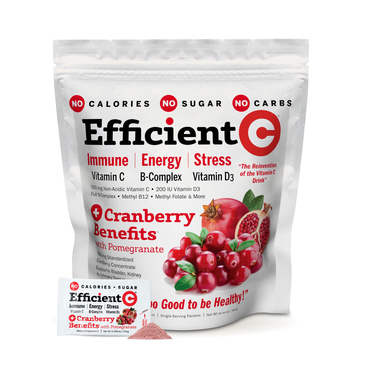 Andrew Lessman Efficient C + Cranberry pack bottle showing a sugar-free immune-support drink.