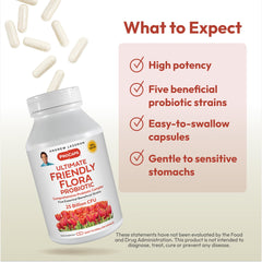ANDREW LESSMAN Friendly Flora bottle on shelf signals convenient daily probiotic.
