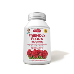 ANDREW LESSMAN Friendly Flora probiotic bottle front for daily gut balance