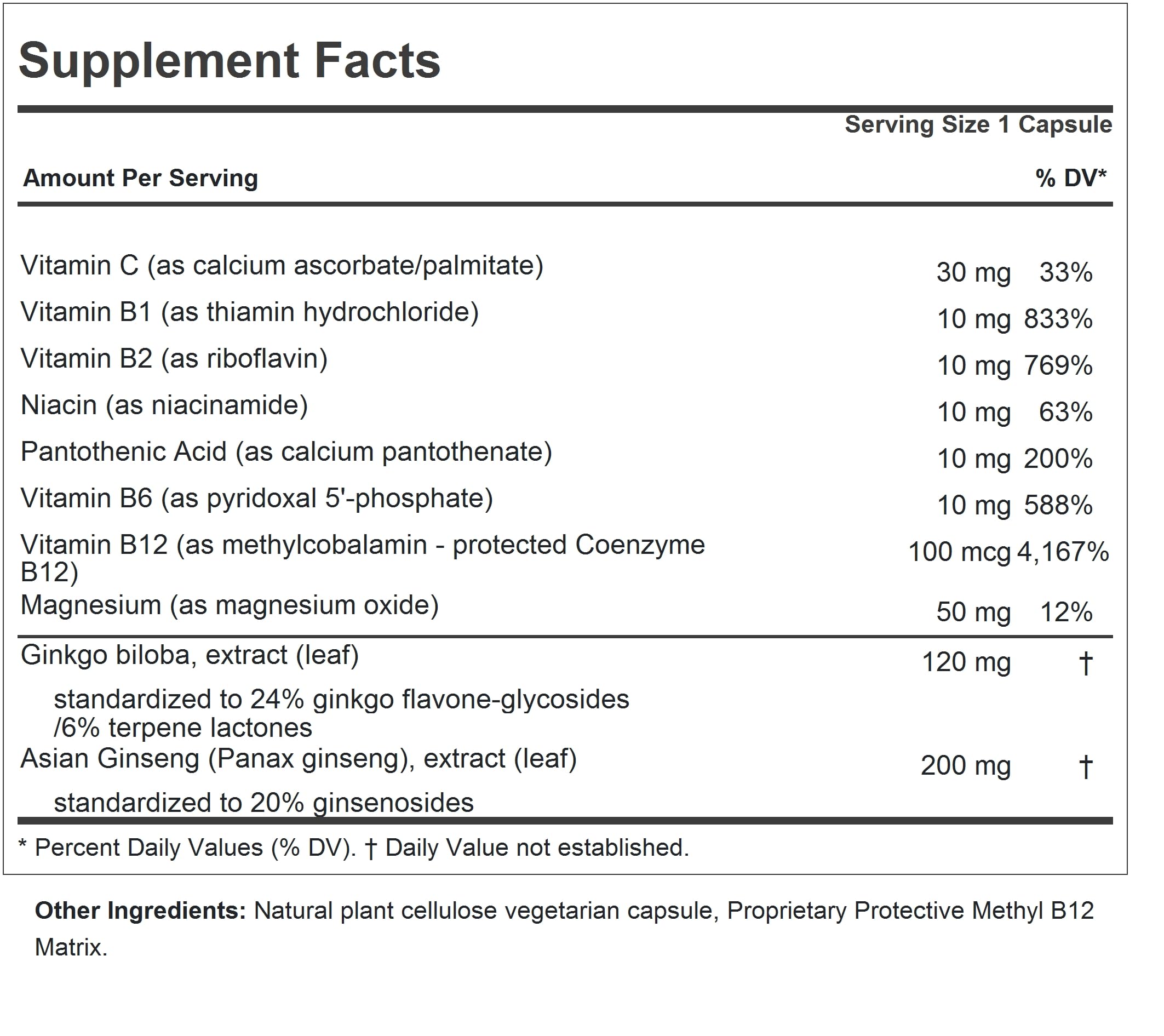 Andrew Lessman Ginkgo 120 Plus Ginseng ingredients label highlights brain-friendly ginkgo biloba and ginseng extracts