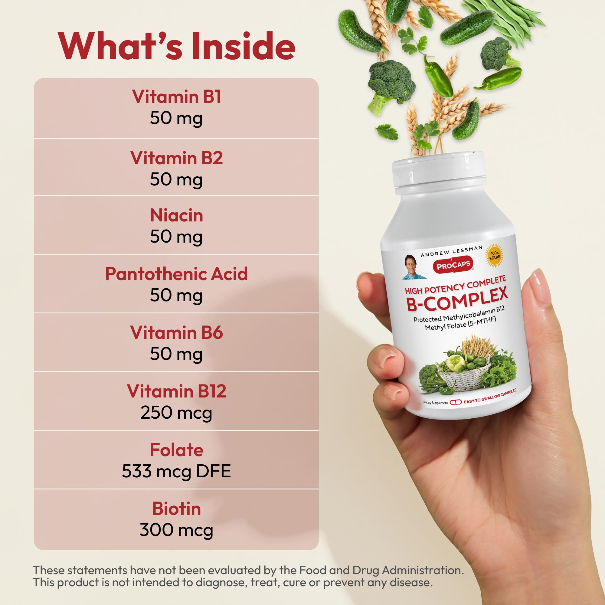 Andrew Lessman High Potency B-Complex bottle side with label details