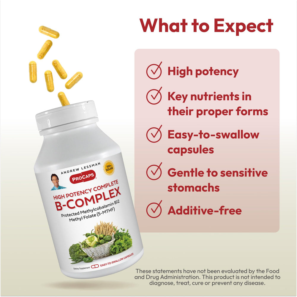 Label detail of Andrew Lessman B-Complex showing allergen-free formula