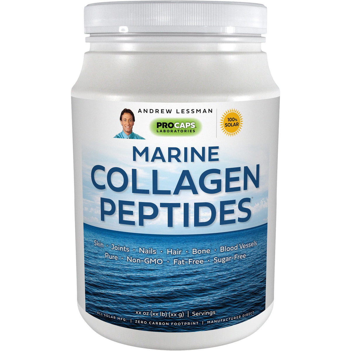Andrew Lessman Marine Collagen Peptides bottle label shows purity for skin health