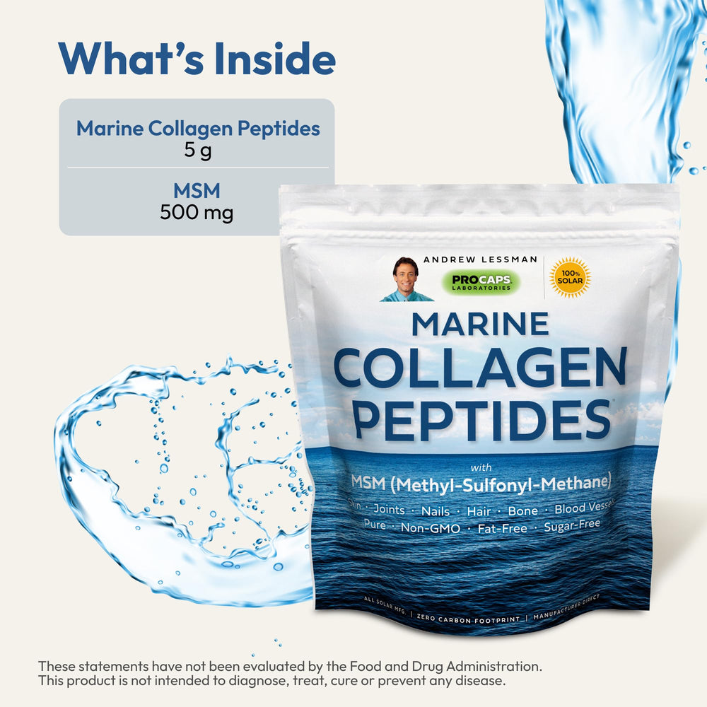 Andrew Lessman Marine Collagen Peptides powder demonstrating high solubility in water