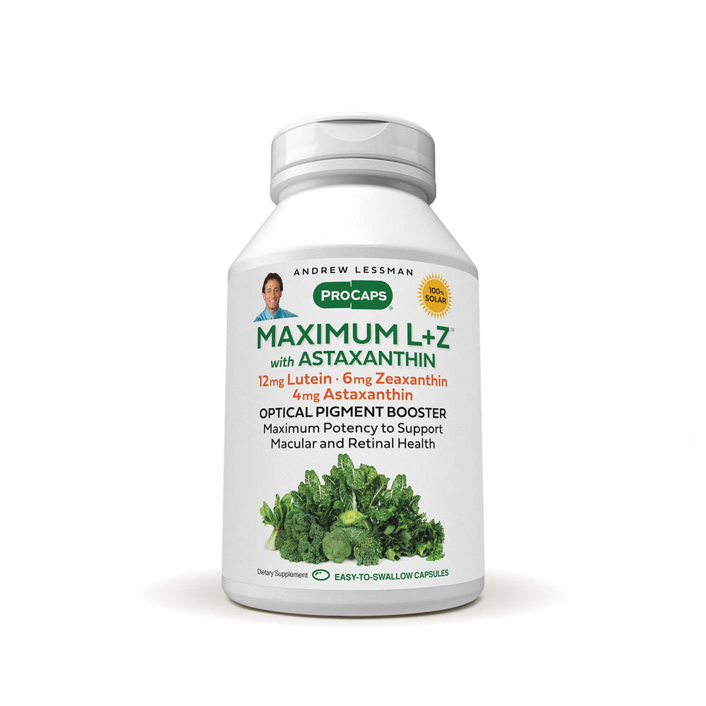 Andrew Lessman Max L+Z bottle with capsules for eye support and potential brain health.