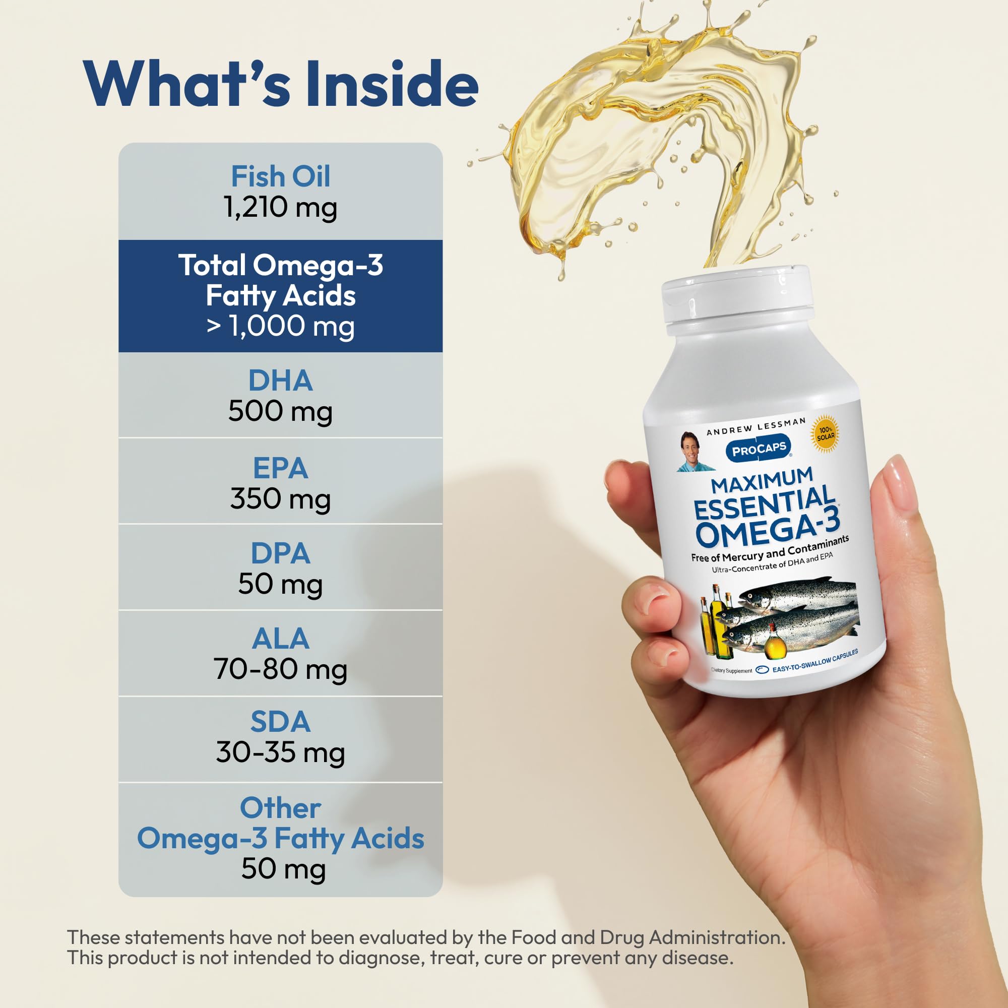 Andrew Lessman Maximum Essential Omega-3 Ahiflower oil blend, plant-based omega-3 for balanced daily intake.