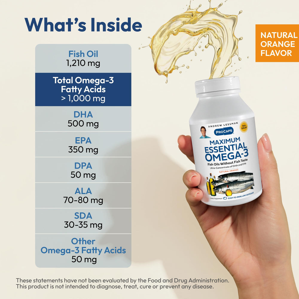 ANDREW LESSMAN bottle label detail showing DHA/EPA/DPA and SDA ingredients