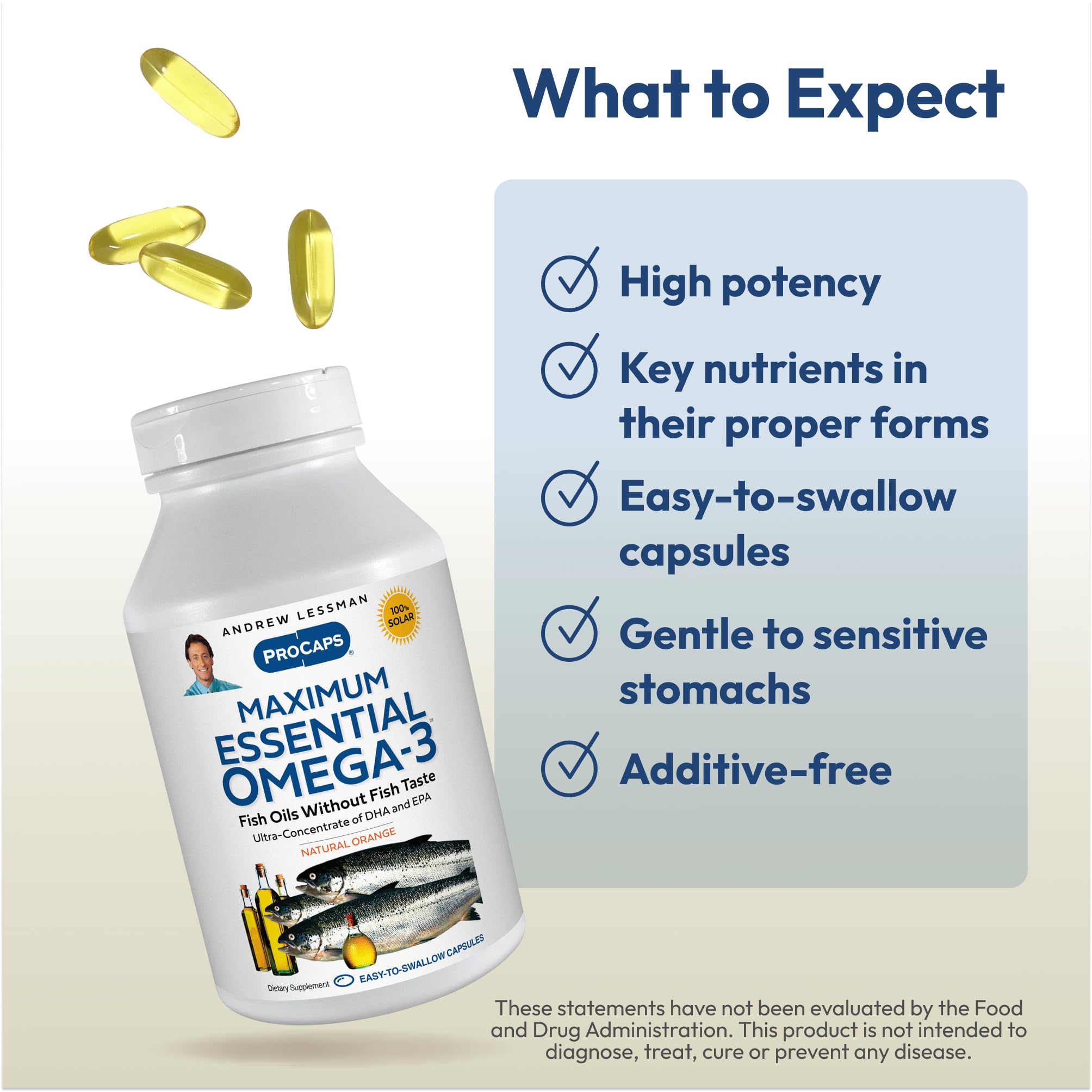 ANDREW LESSMAN Maximum Essential Omega-3 Orange pour shot illustrating convenience