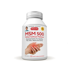 Andrew Lessman MSM 500 capsule close-up highlighting pure organic sulfur for joints and connective tissue.