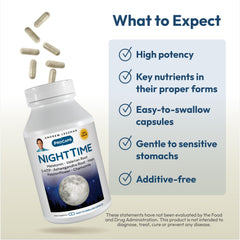 ANDREW LESSMAN Night Time 360 capsules label highlights natural sleep aids