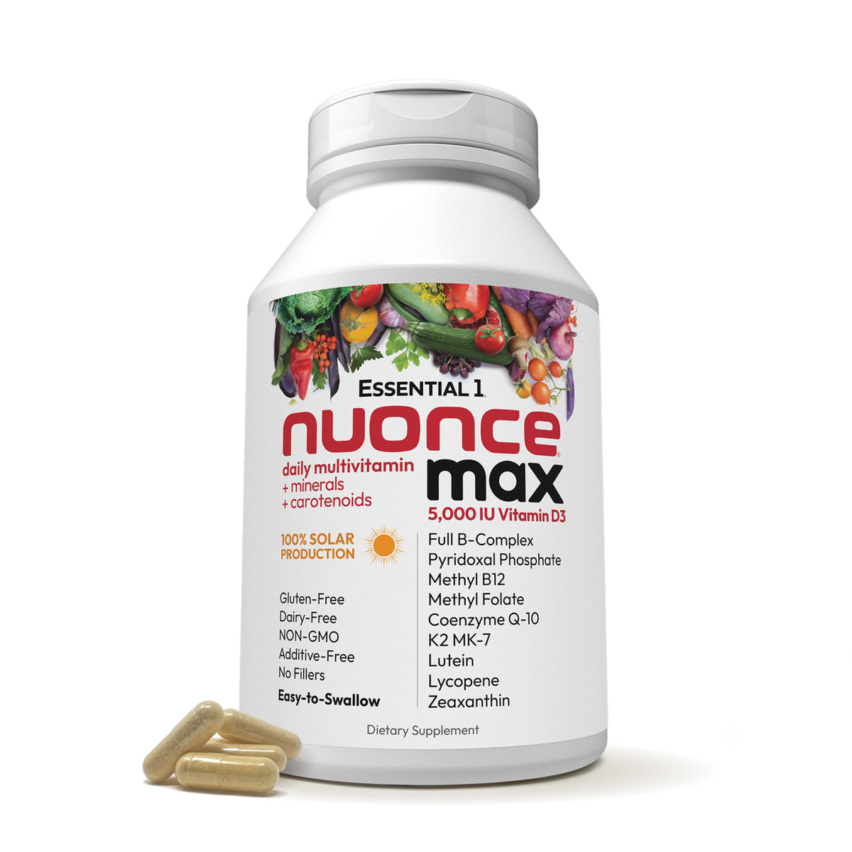 Andrew Lessman Nuoncemax bottle with capsules for daily essential nutrients.