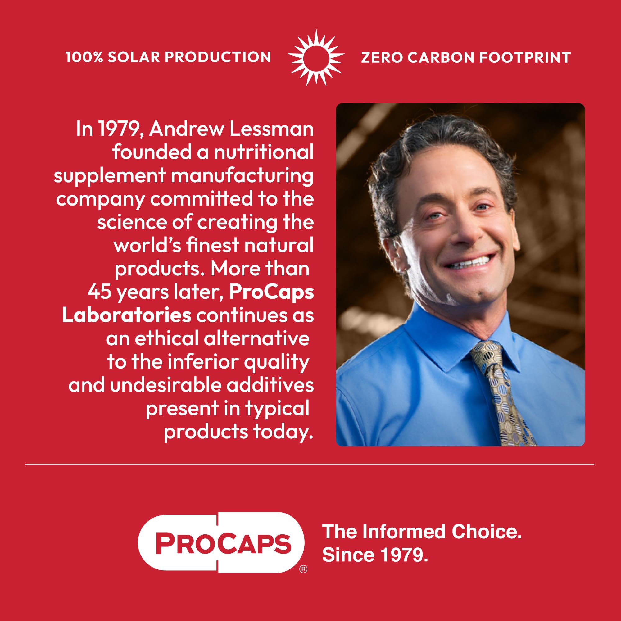 Solar-powered production and recyclable packaging highlight ProCaps commitment.
