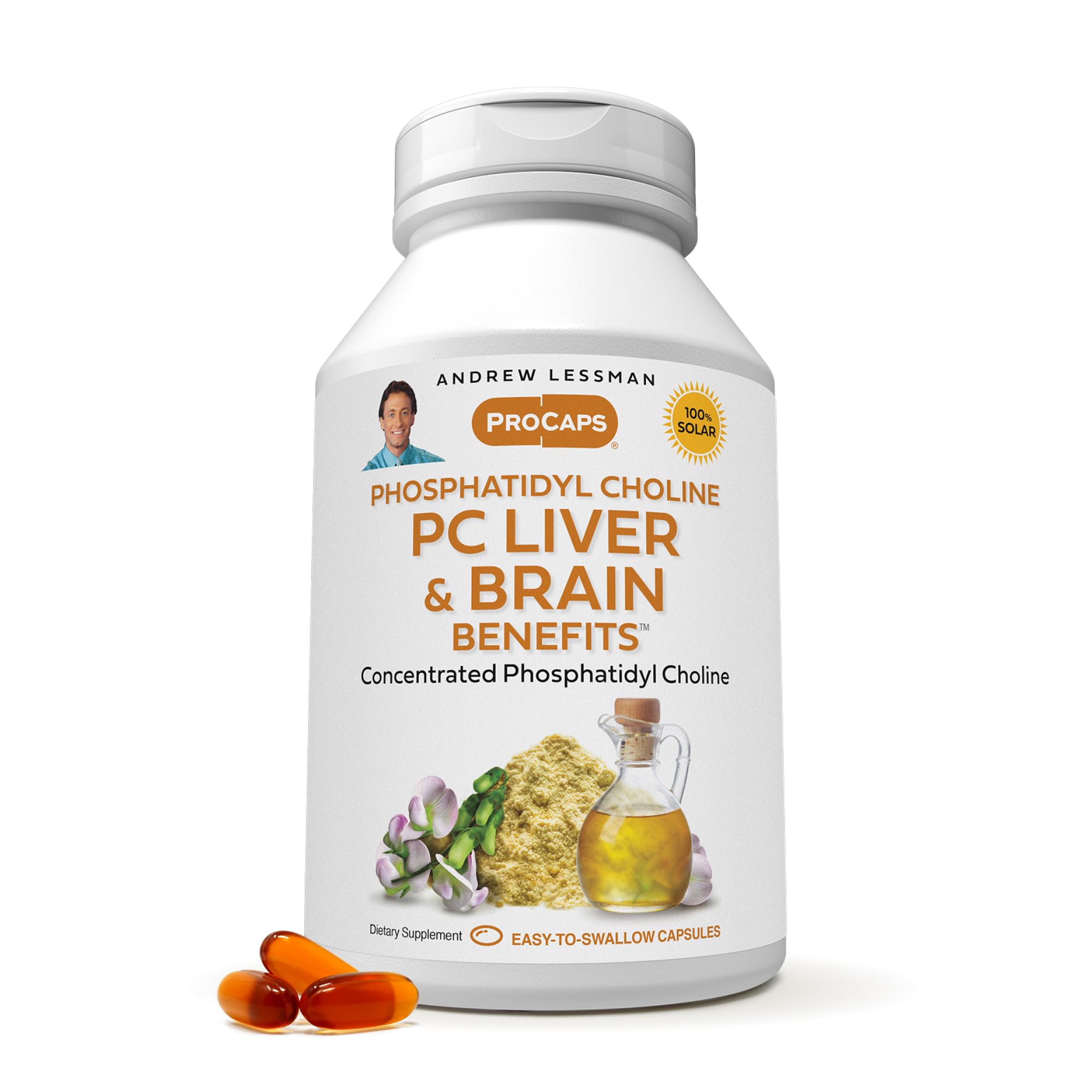 Andrew Lessman PC liver brain softgels bottle showing easy-to-swallow capsules