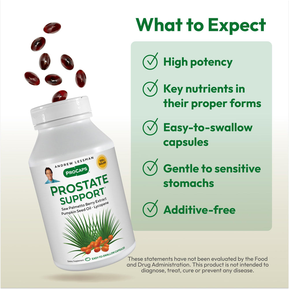 Andrew Lessman Prostate Support with ahiflower omega-3 supports gentle absorption.