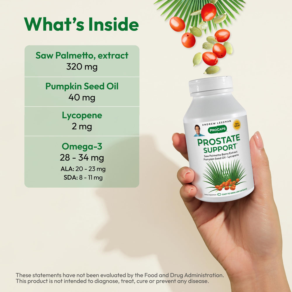 Andrew Lessman Prostate Support Saw Palmetto berry extract promotes prostate health.