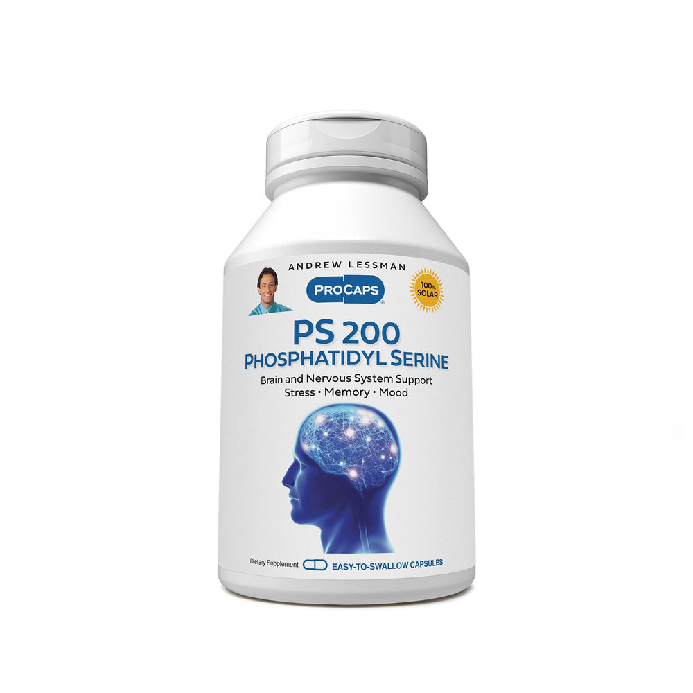 ANDREW LESSMAN PS 200 bottle with capsules for daily brain support and focus.