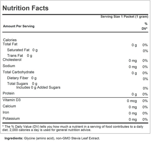 Andrew Lessman Sucress packet sleeve highlights non-GMO stevia sweetener for sugar-free options