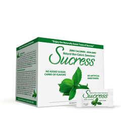 Andrew Lessman Sucress packets closeup showing zero-calorie sweetness from natural stevia