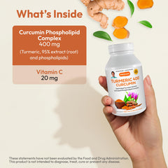 Andrew Lessman Turmeric 400mg bottle pouring capsules for easy daily use.