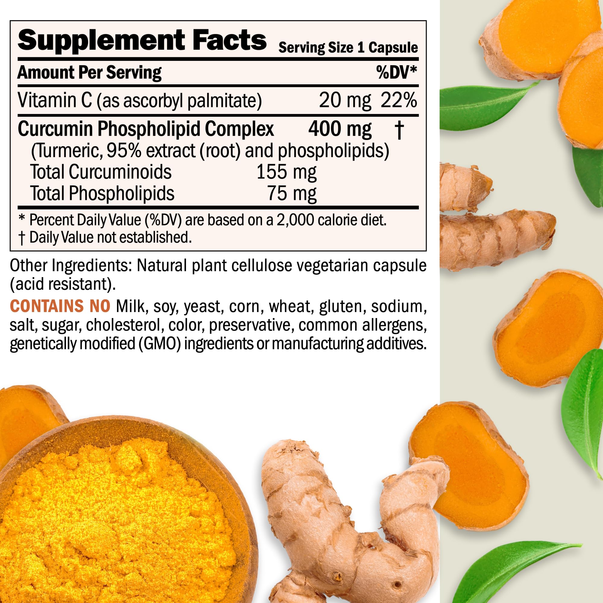 Close-up of Andrew Lessman Turmeric 400mg capsules showing compact, smooth texture for gentle dosing.