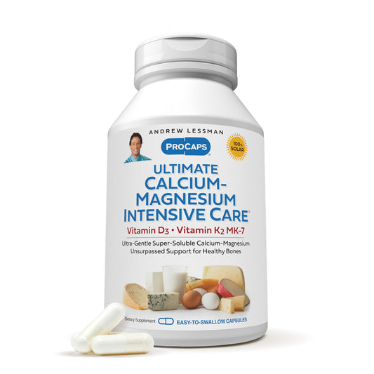 Andrew Lessman Ultimate Calcium-Magnesium bottle front showing easy-to-swallow capsules