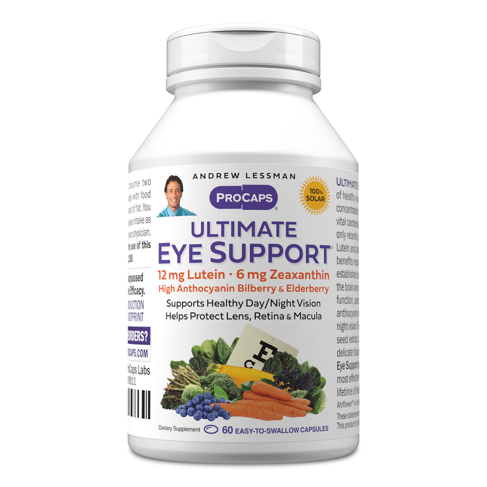 Andrew Lessman Ultimate Eye Support bottle highlights a premium eye health supplement for daily use.