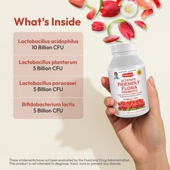 Close-up of Andrew Lessman Ultimate Friendly Flora capsules for easy digestion