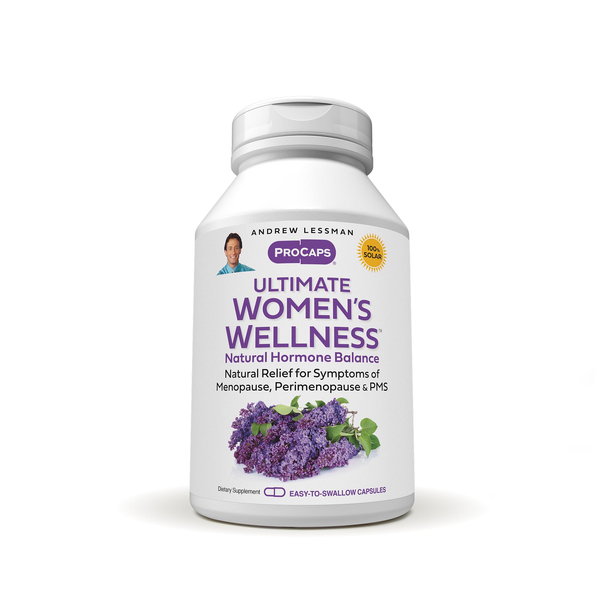 Andrew Lessman Ultimate Women’s Wellness bottle on a clean table signaling hormonal balance.