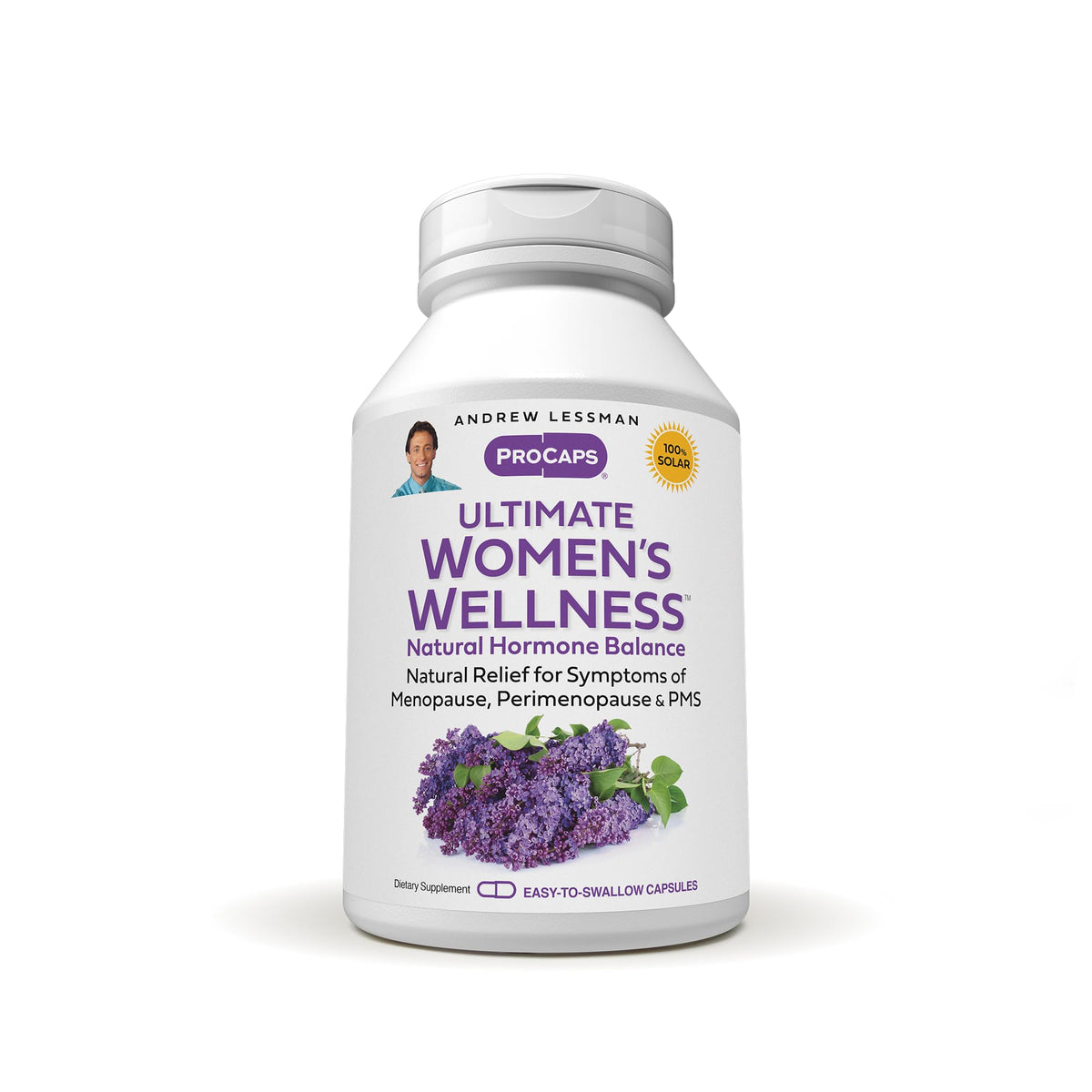Andrew Lessman Ultimate Women’s Wellness bottle on a clean table signaling hormonal balance.