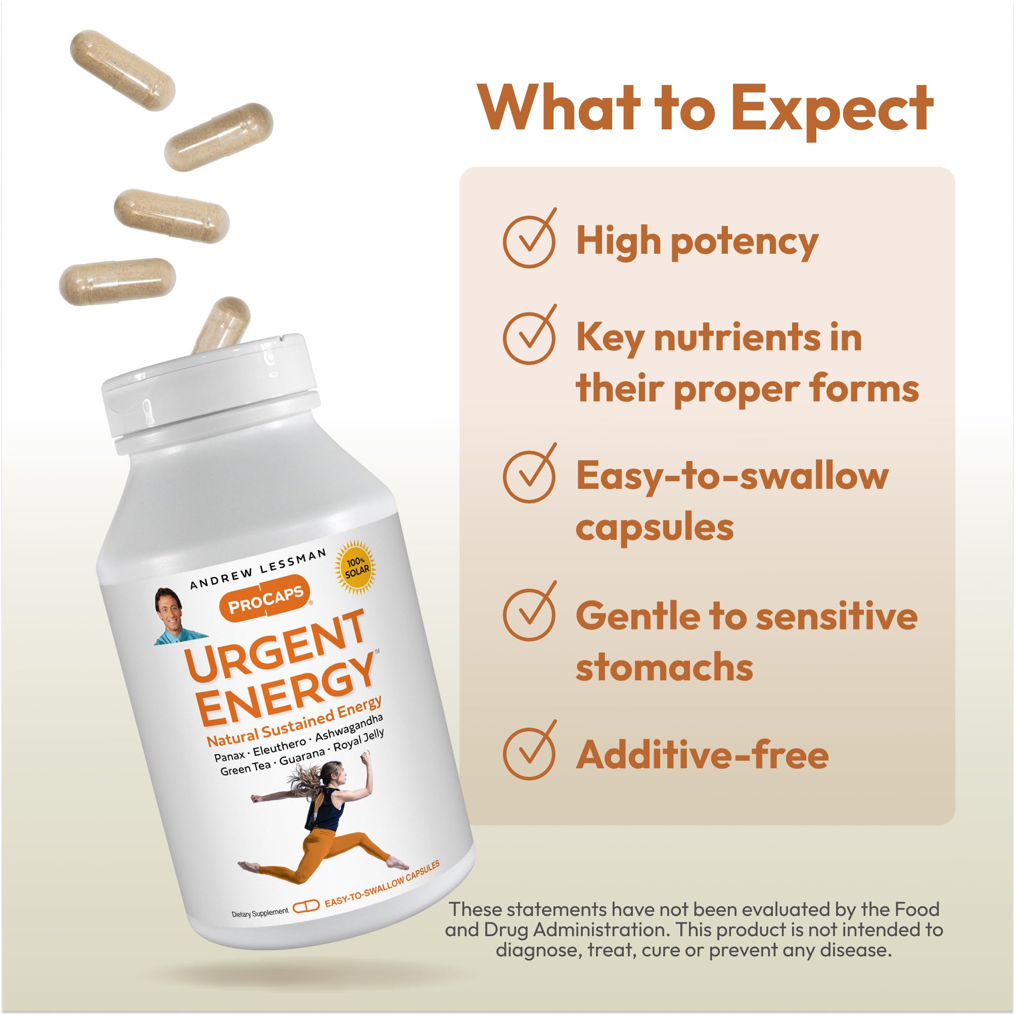 Packaging of Andrew Lessman Urgent Energy with green tea imagery signals natural energy support.