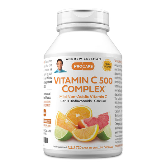 Andrew Lessman Vitamin C 500 Complex bottle with gentle non-acidic formula for sensitive stomachs