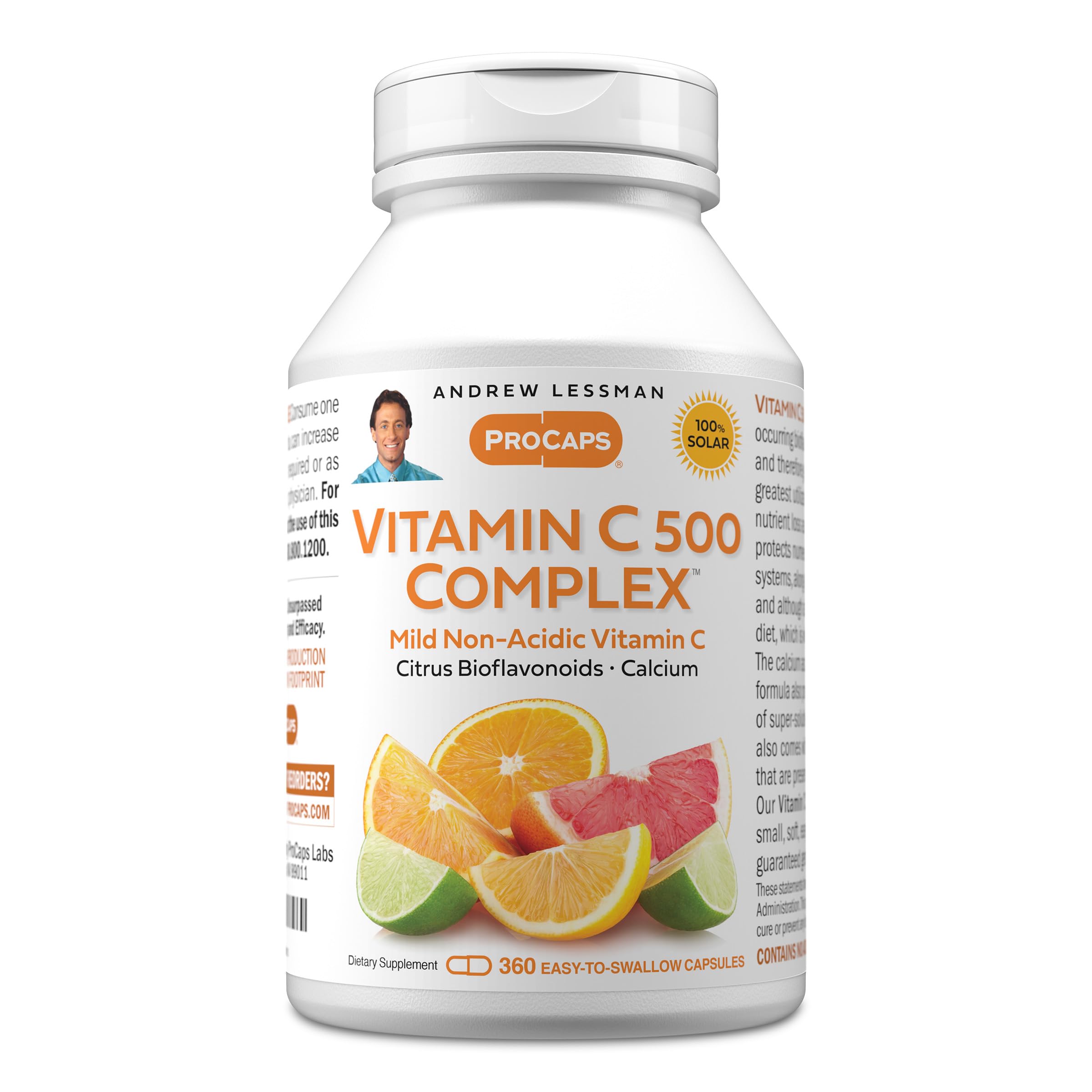 ANDREW LESSMAN Vitamin C 500 Complex bottle on the counter highlights gentle, non-acidic immune support.