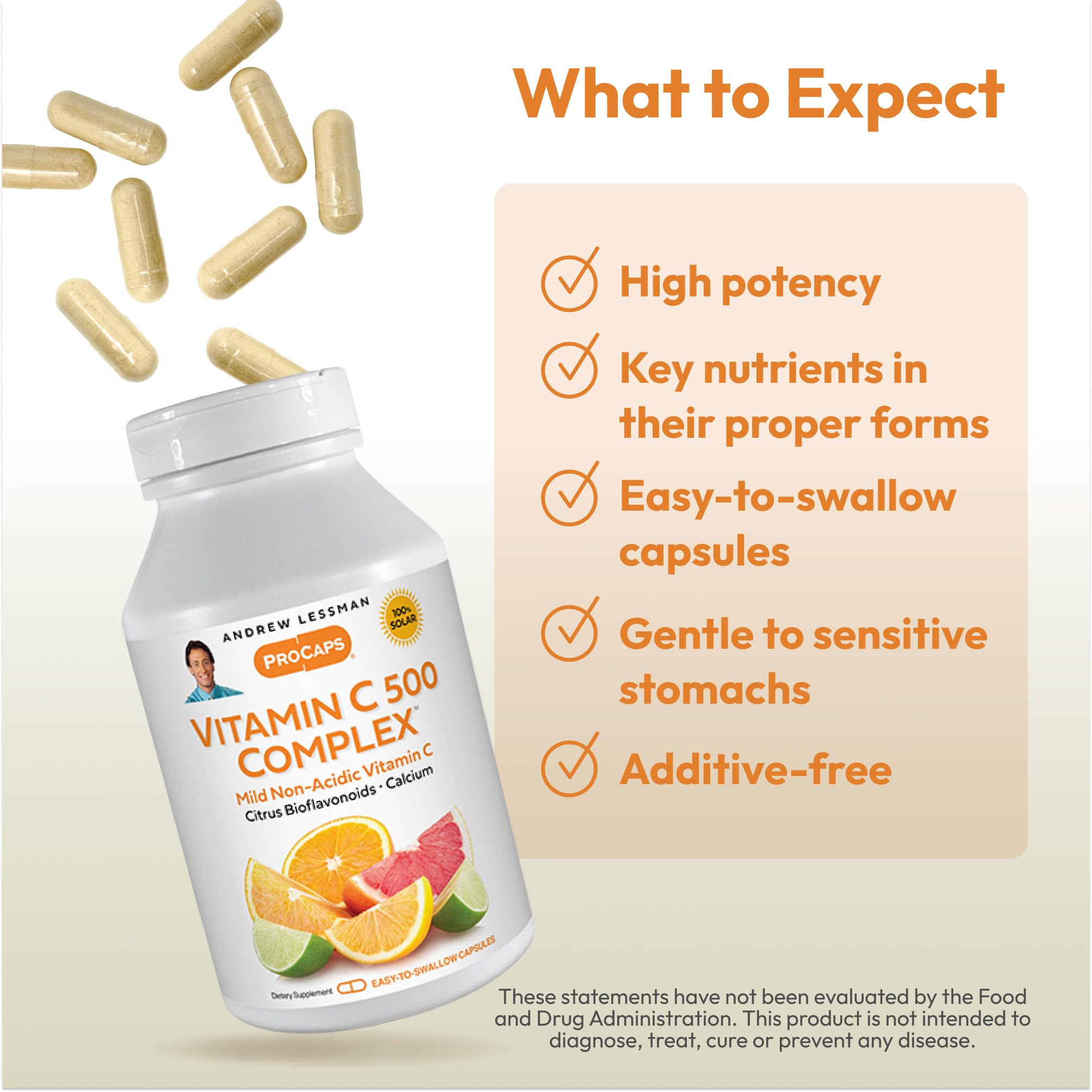 Bottle label of Andrew Lessman Vitamin C 500 Complex with calcium and bioflavonoids