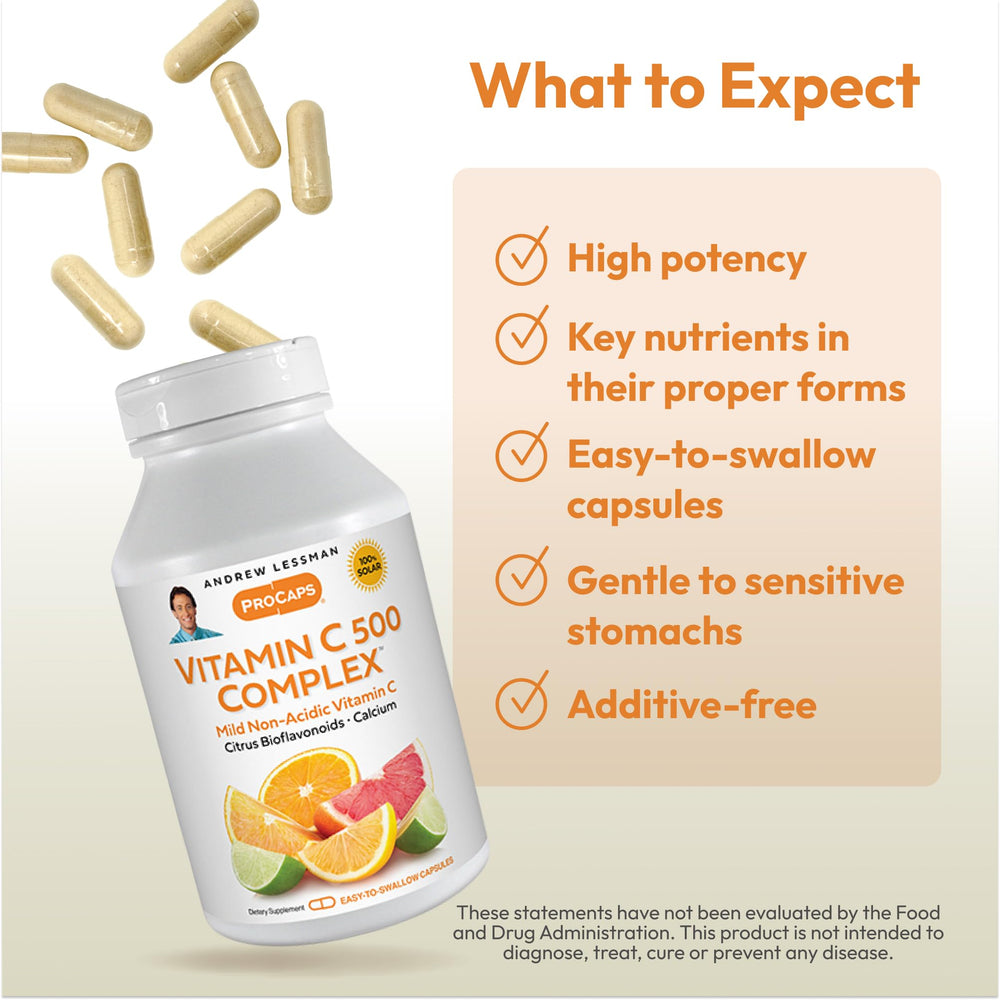 Bottle label of Andrew Lessman Vitamin C 500 Complex with calcium and bioflavonoids