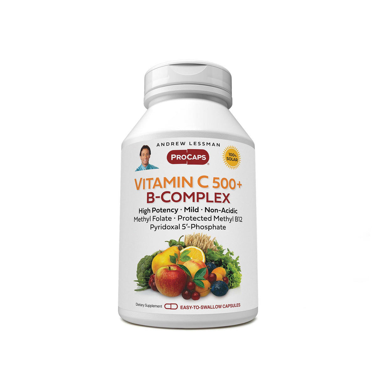 Andrew Lessman Vitamin C 500 Plus B-Complex bottle front promotes daily immune support.
